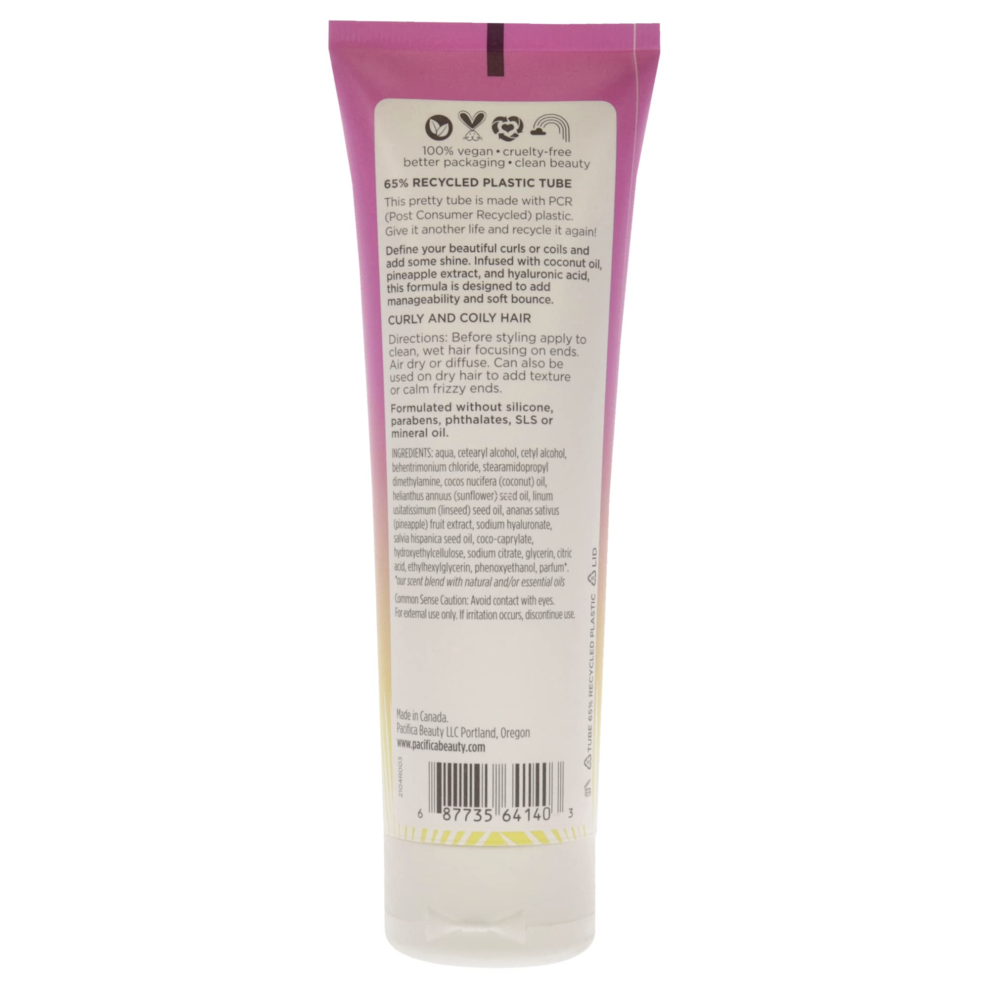 Pacifica Beauty Swirl Curl Defining Cream, Pineapple, White, 4 Fl Oz